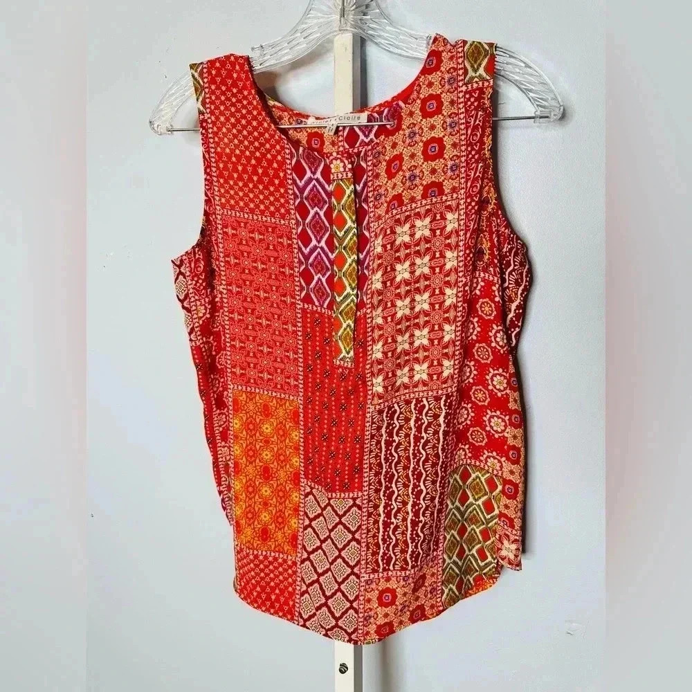 ❤️Violet + Claire Women's Sleeveless Patchwork Print Top Size S